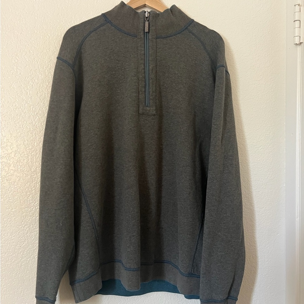 Tommy Bahama Quarter Zip‎ Deep Teal/Charcoal Reversible Sweater Men’s XXL EUC